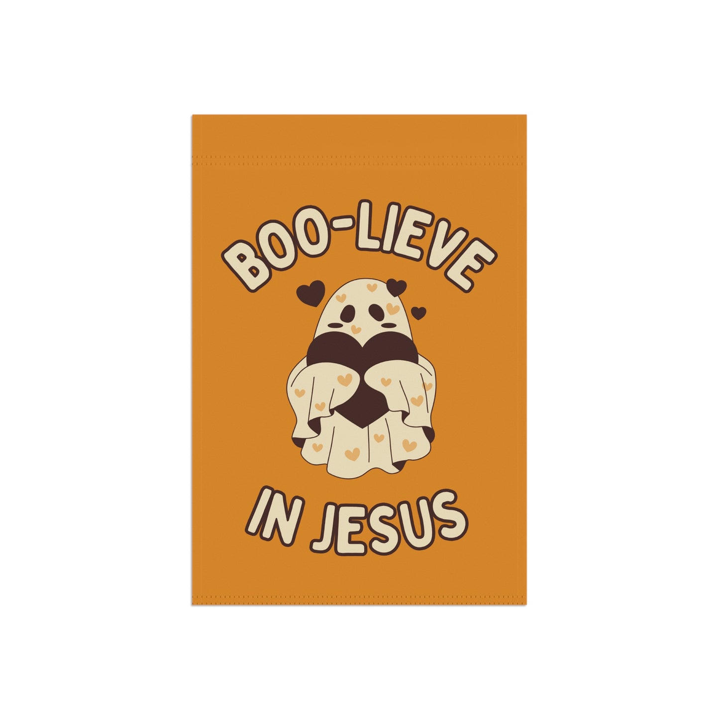 Boo-lieve in Jesus Garden Flag — Cute Ghost Pup Religious Outdoor Banner