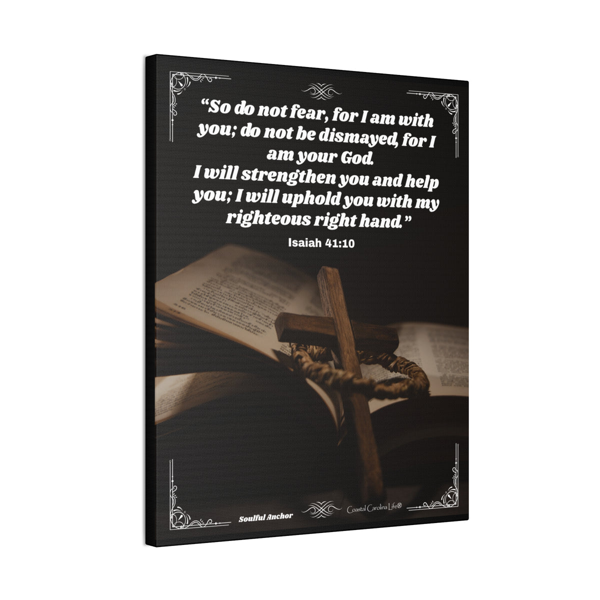 Isaiah 41:10 Wall Art – Inspirational Scripture Canvas with Vintage Cross Bible Design