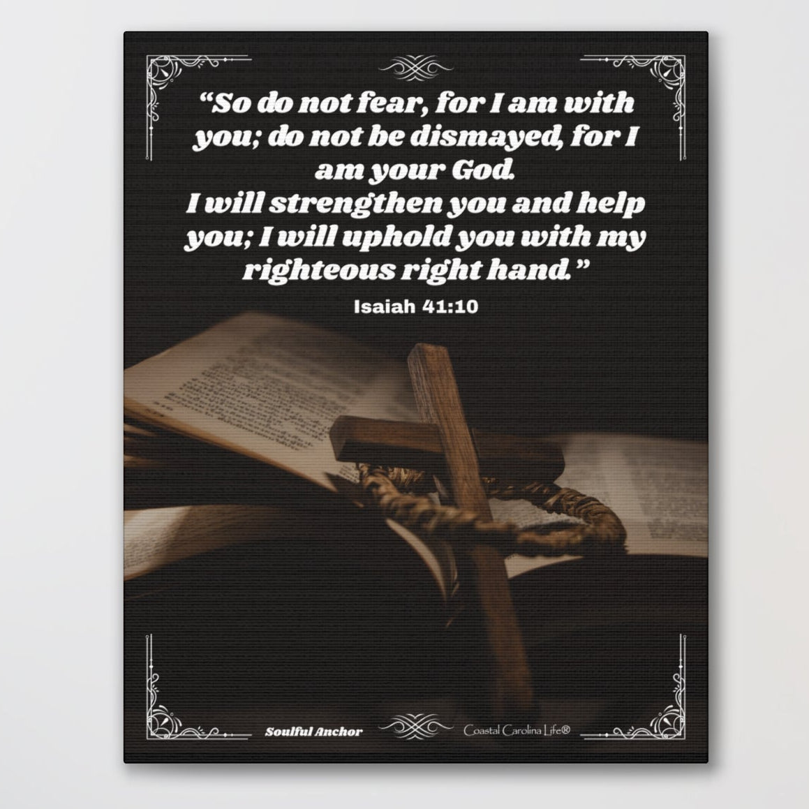 Isaiah 41:10 Wall Art – Inspirational Scripture Canvas with Vintage Cross Bible Design