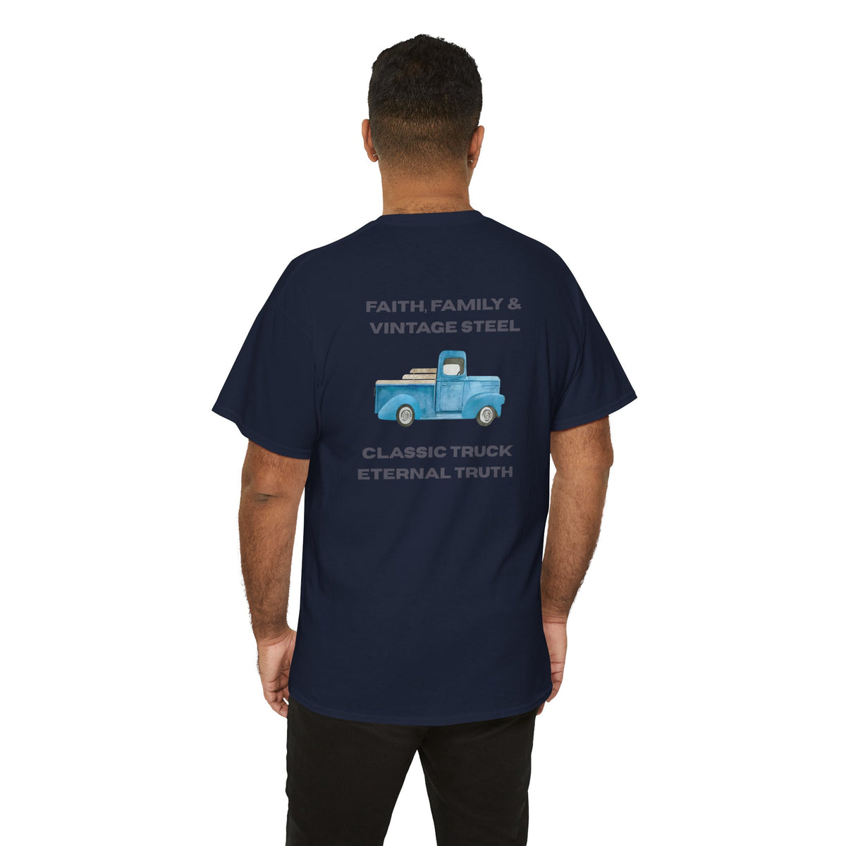Christian T Shirt – Vintage Truck Faith Family Design Soft Cotton Casual Tee