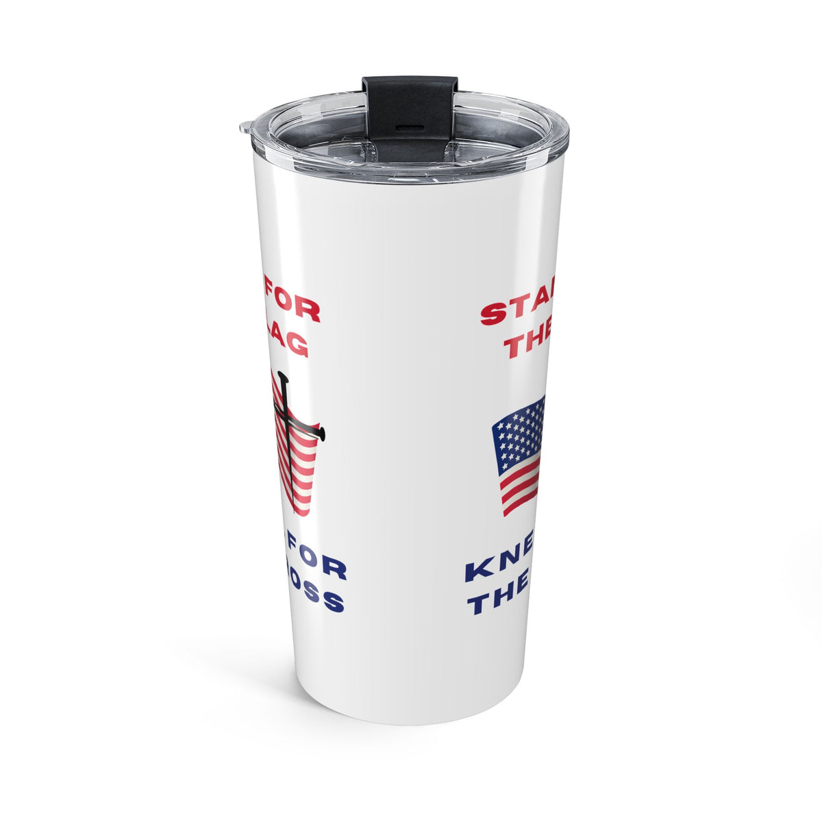 Christian Patriotic Tumbler – 20oz Insulated Cross Flag Faith Design