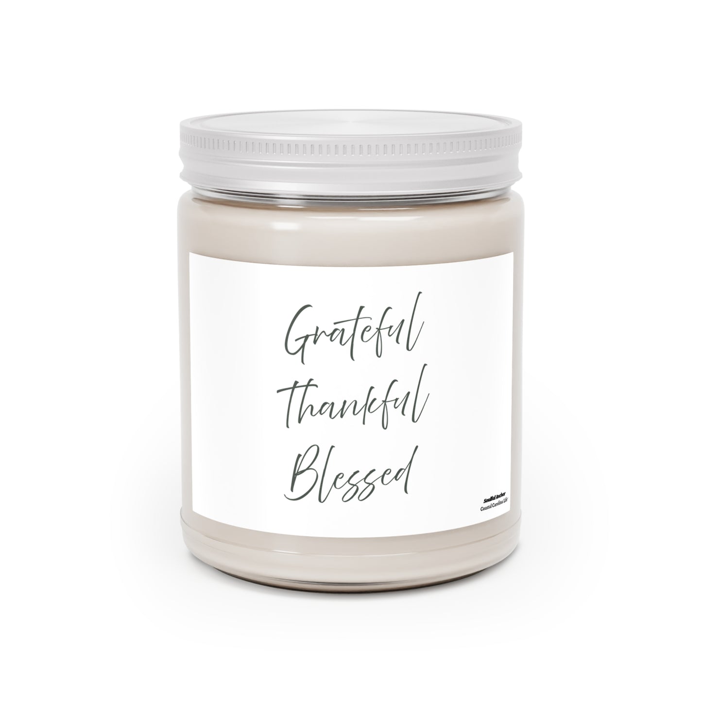Grateful Thankful Blessed Soy Candle — 9oz Scented Jar with White Lid