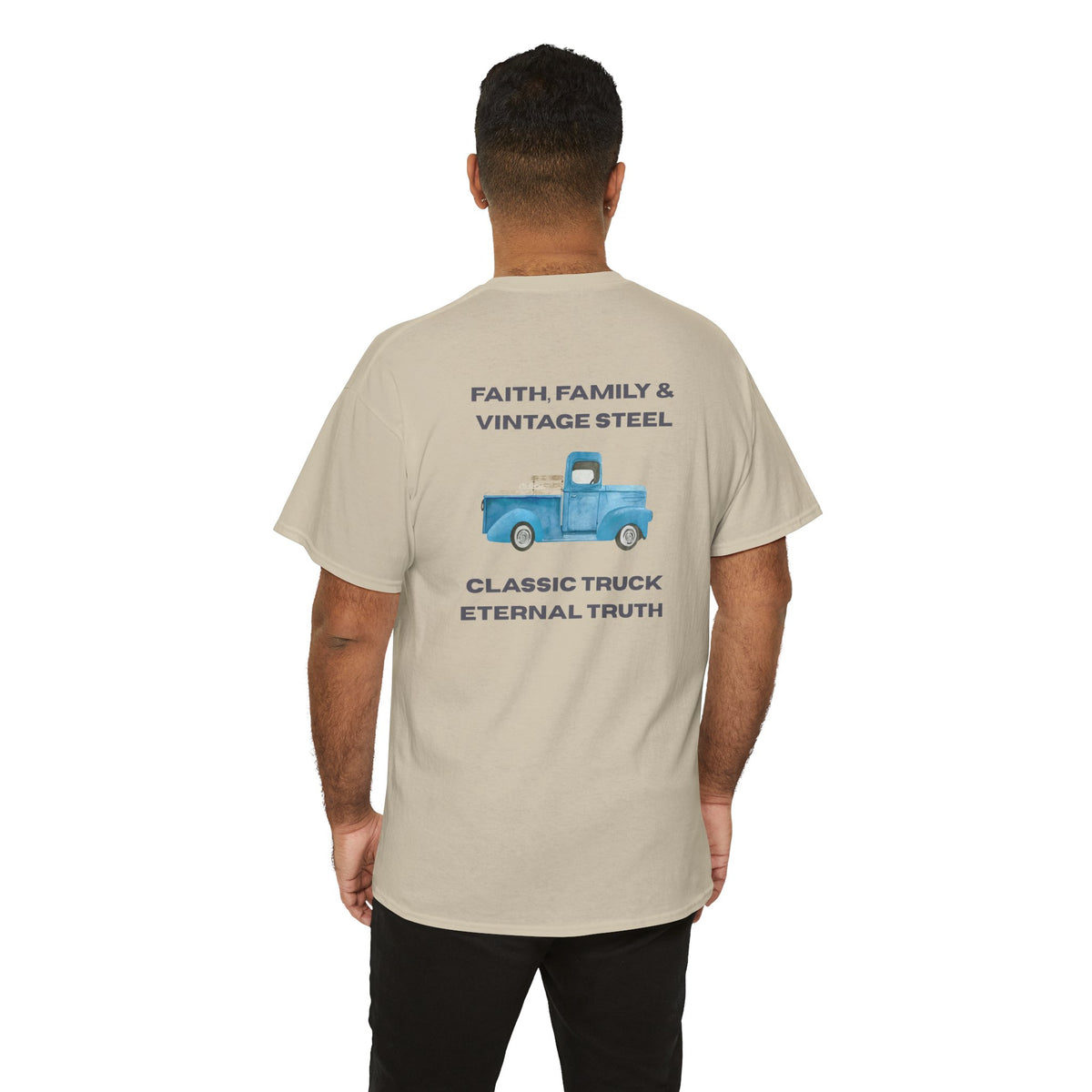 Christian T Shirt – Vintage Truck Faith Family Design Soft Cotton Casual Tee