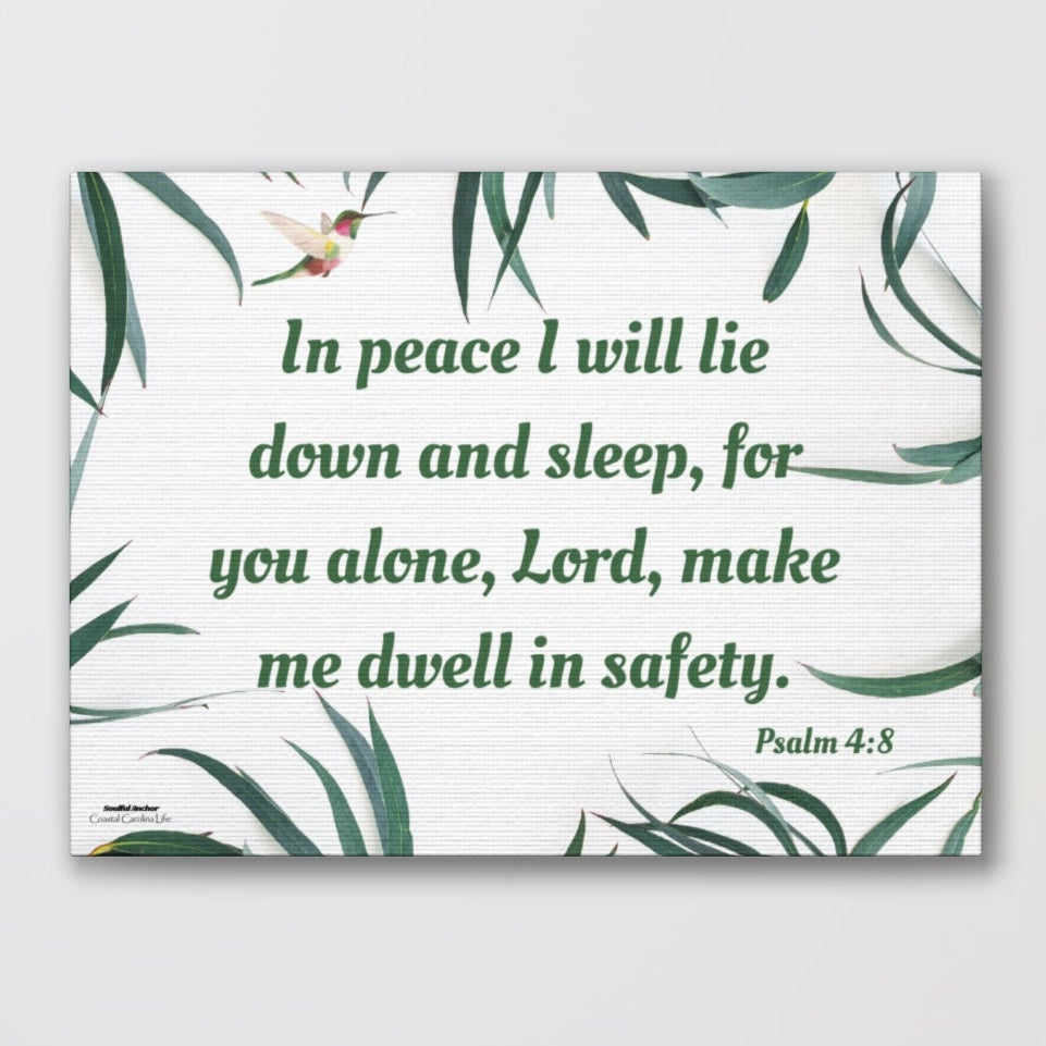 Scripture Wall Art – Peaceful Bedroom Canvas with Psalm 4:8 Sleep Prayer