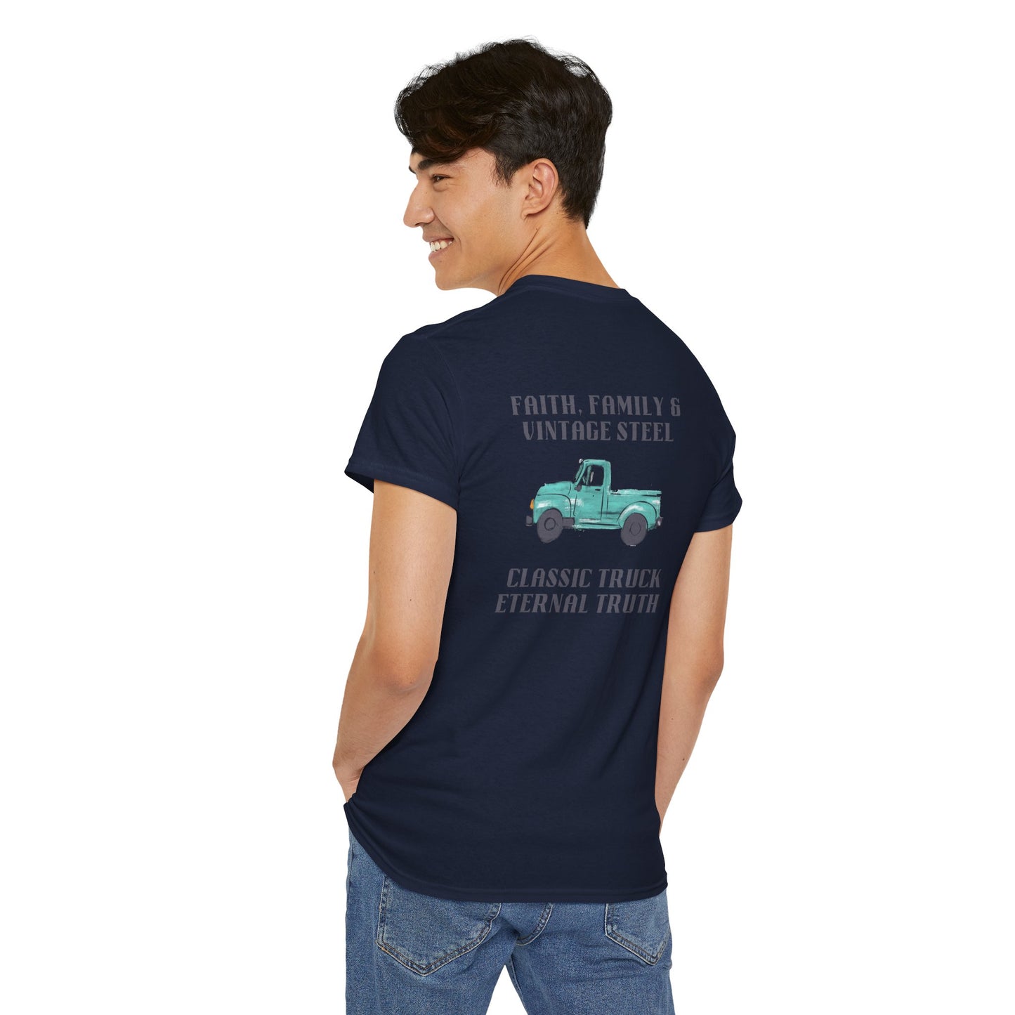 Faith, Family & Vintage Steel T-Shirt - Christian Faith Tee