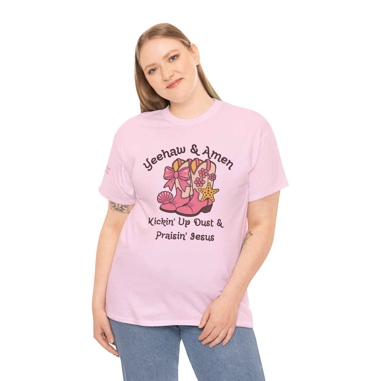 Yeehaw & Amen Kickin' Up Dust & Praisin' Jesus T-Shirt -  Christian Western Tee