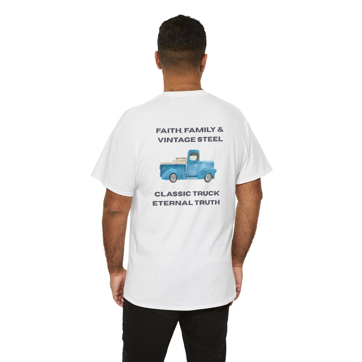 Christian T Shirt – Vintage Truck Faith Family Design Soft Cotton Casual Tee