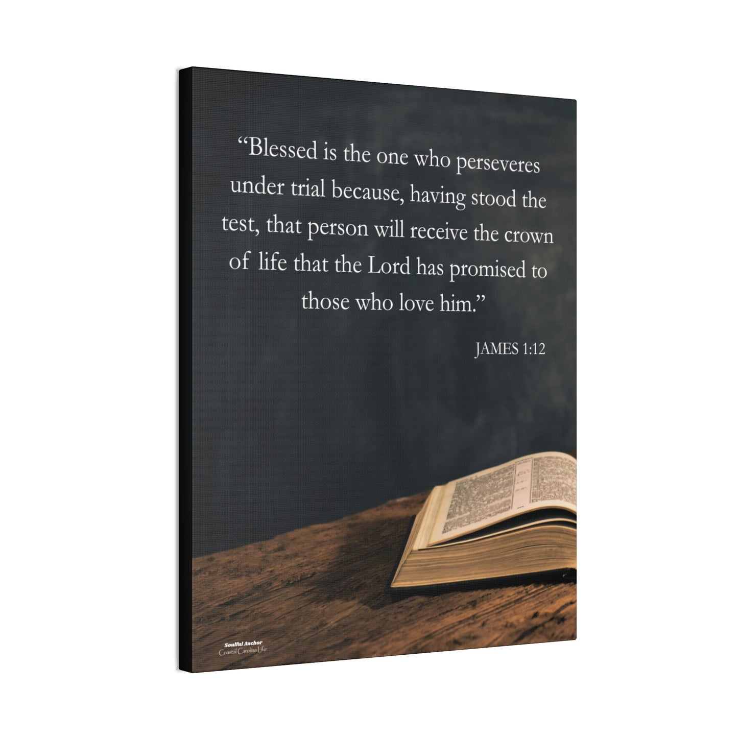 Bible Verse Wall Art – James 1:12 Perseverance Scripture Canvas