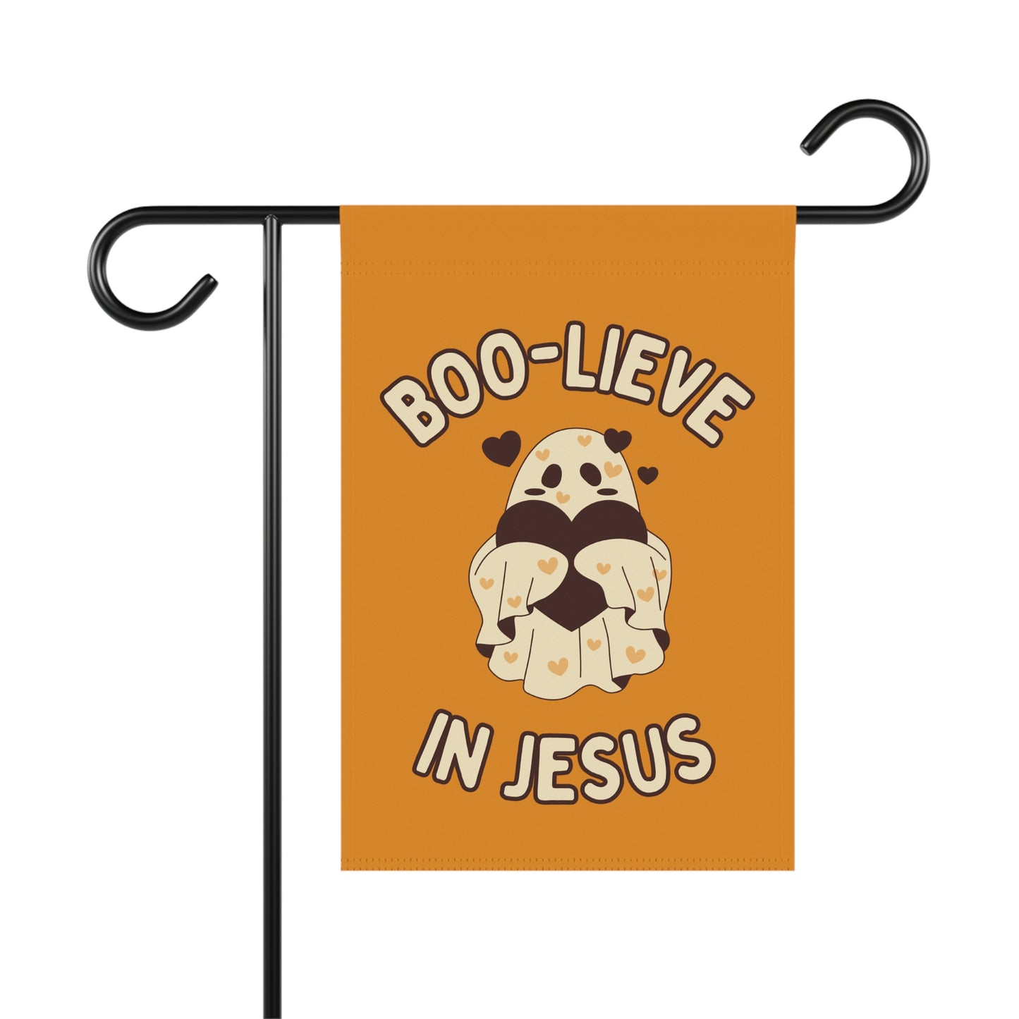 Boo-lieve in Jesus Garden Flag — Cute Ghost Pup Religious Outdoor Banner