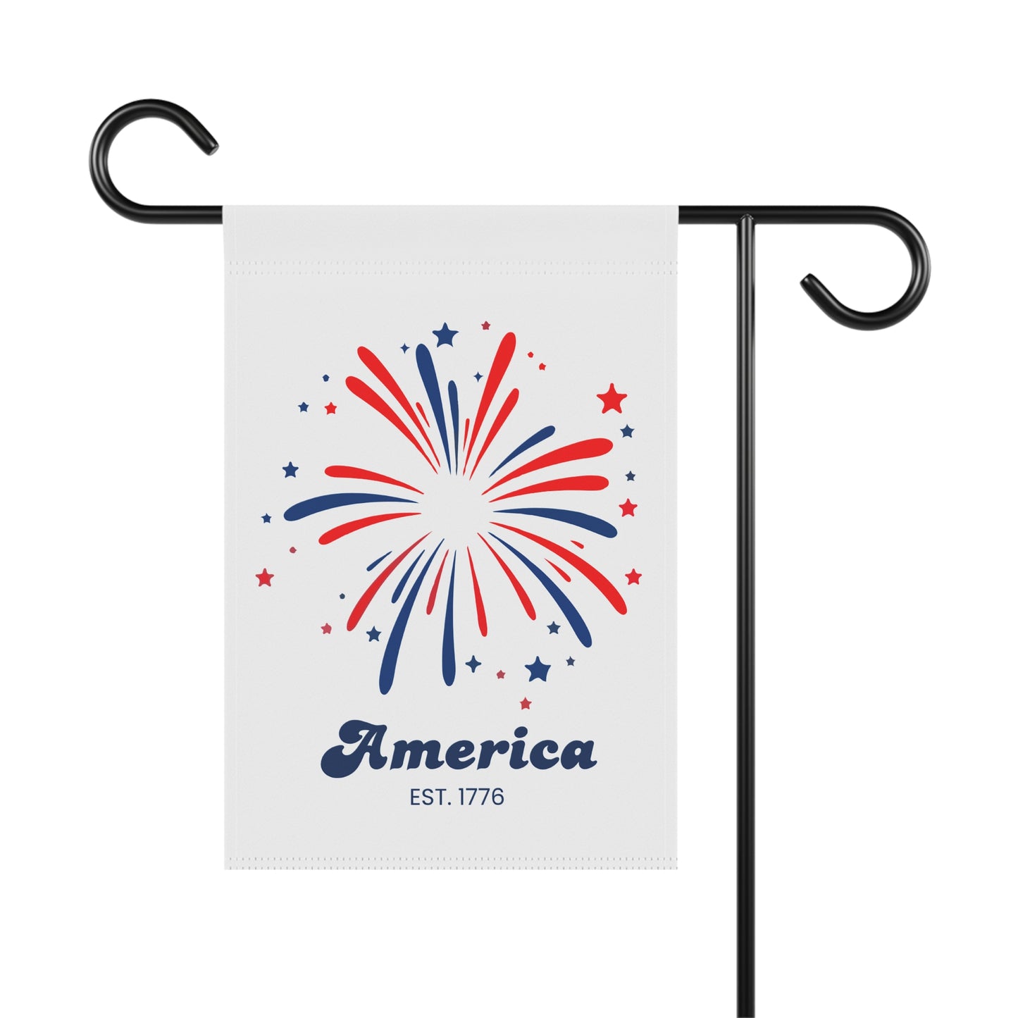 Patriotic Fireworks Garden Flag - "America Est. 1776" House Banner