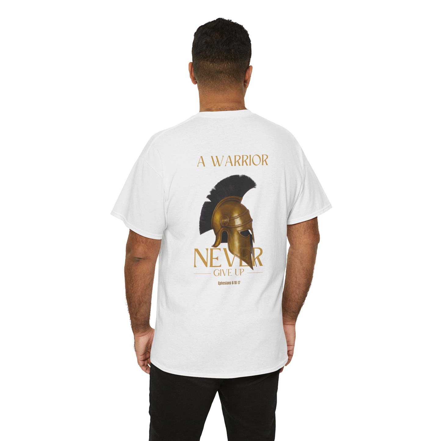 Christian Warrior Shirt – Never Give Up Ephesians 6 Bronze Helmet