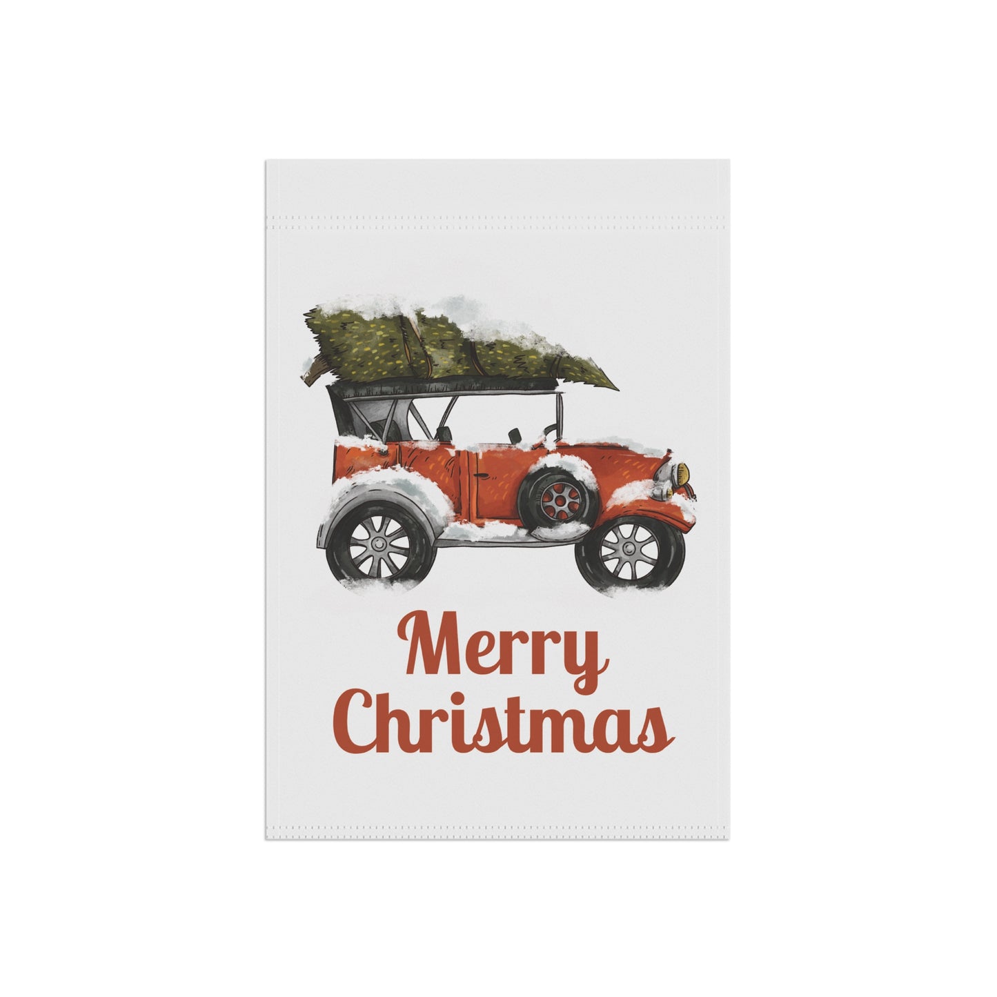 Christmas Garden Flag — Vintage Red Car with Tree "Merry Christmas"