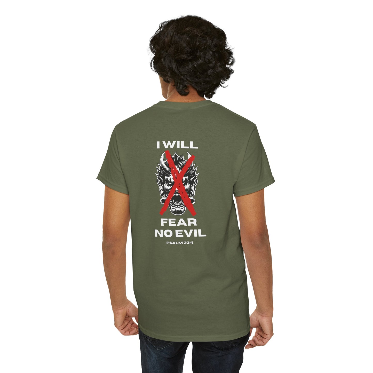 Christian T Shirt – Psalm 23:4 I Will Fear No Evil Faith Tee