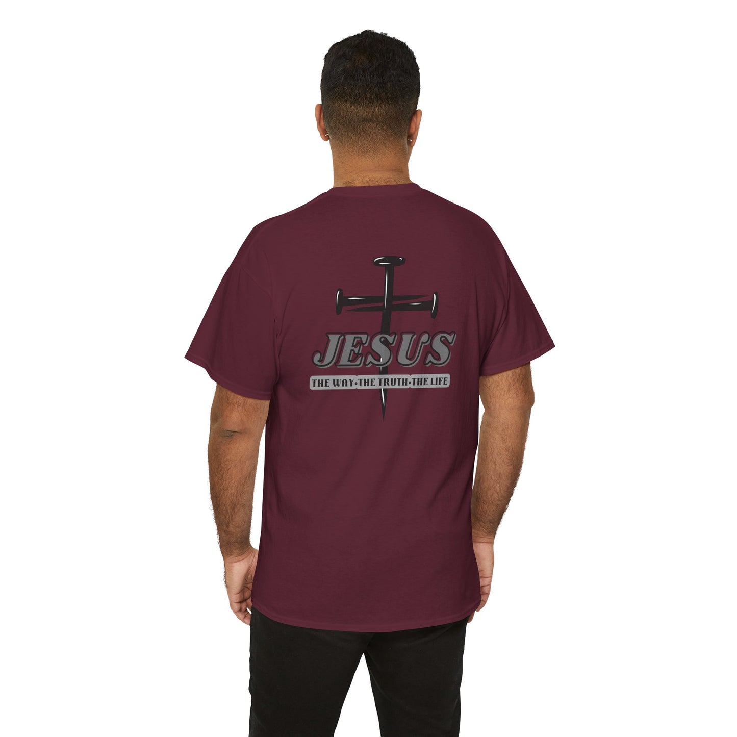 Christian T Shirt – Nail Cross Design with Scripture Message