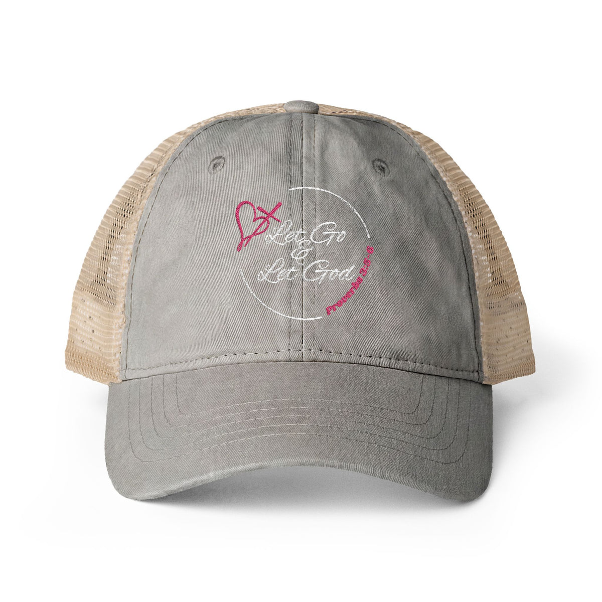 Let Go Let God Hat – Faith Inspired Washed Meshback Baseball Cap