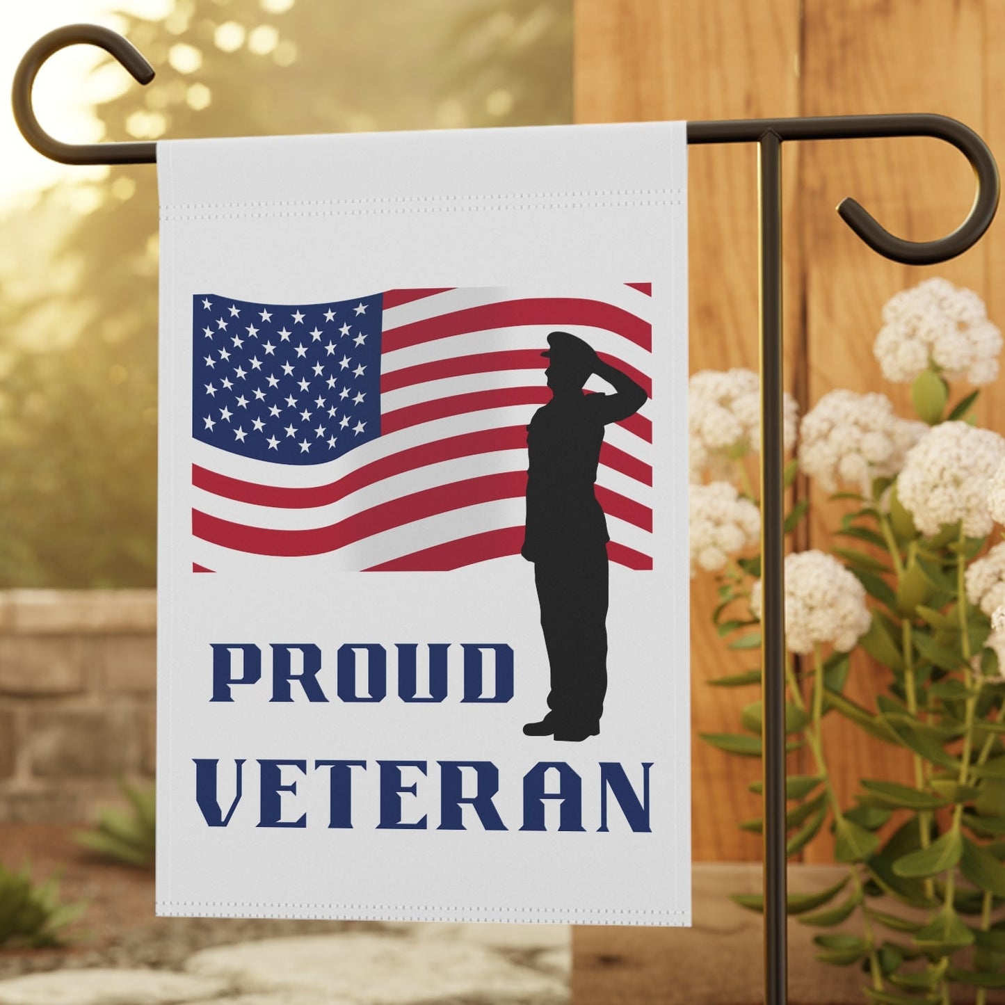 Proud Veteran Garden Flag — Patriotic American Flag & Saluting Silhouette