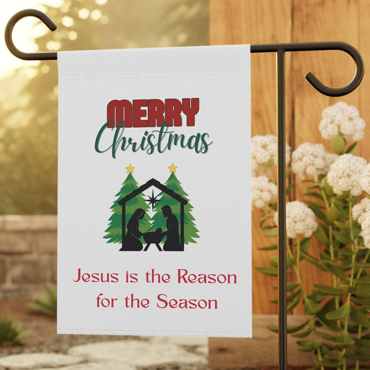 Merry Christmas Nativity Garden Flag — "Jesus is the Reason for the Season"
