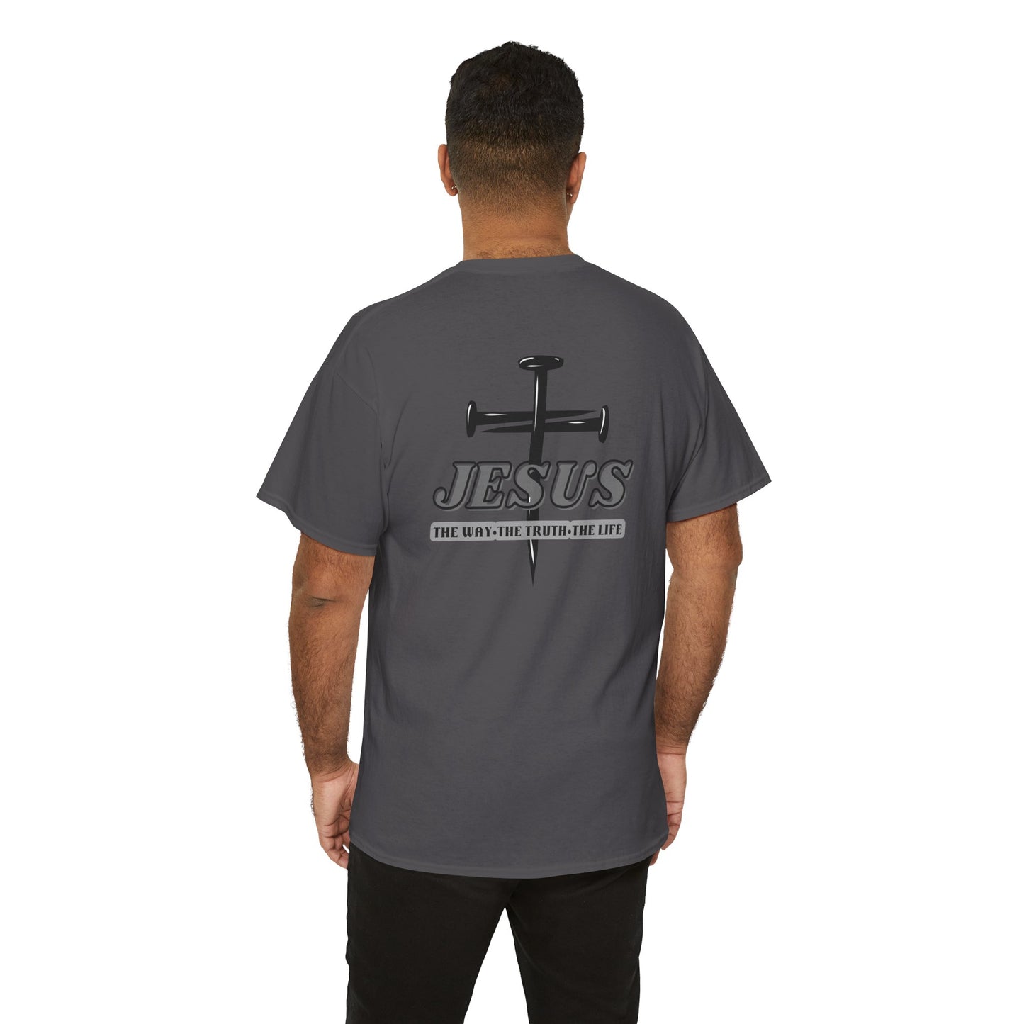 Christian T Shirt – Nail Cross Design with Scripture Message
