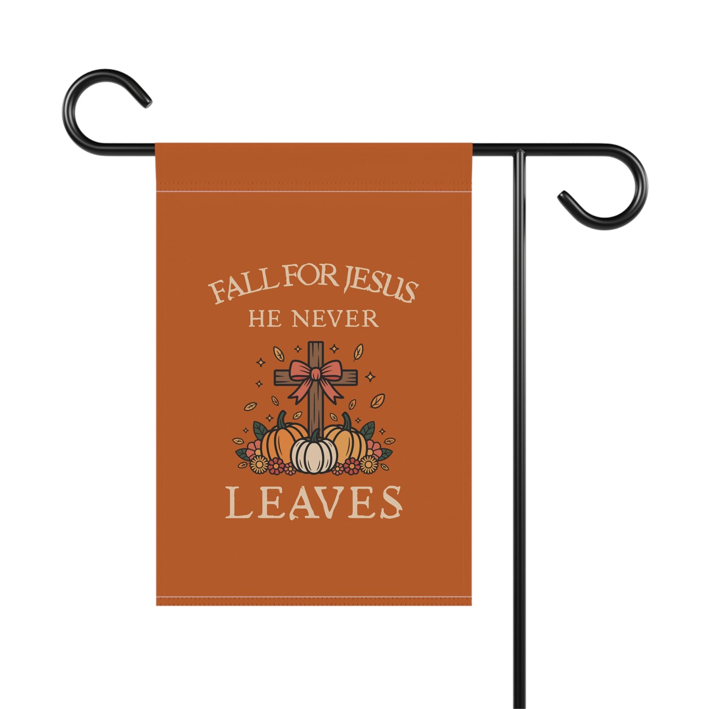 Fall for Jesus Garden Flag — Autumn Cross & Pumpkins Outdoor Banner