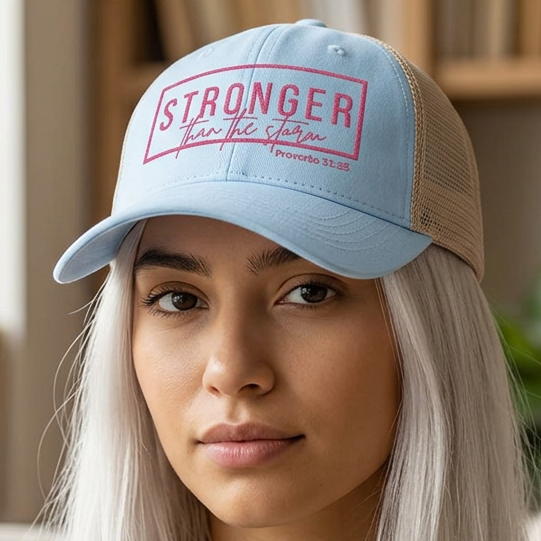 Christian Trucker Hat Women – Proverbs 31:25 Inspirational Meshback Cap