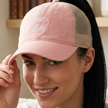 Christian Trucker Hat – Fear Is a Liar Scripture Washed Meshback