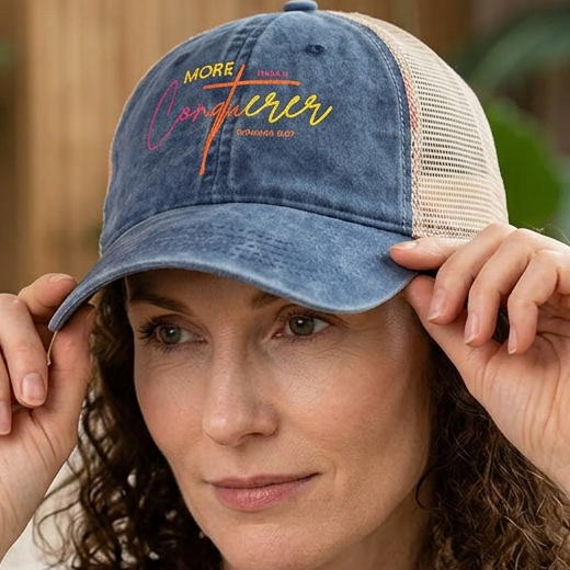 Christian Trucker Hat – Romans 8:37 Scripture Breathable Meshback Cap