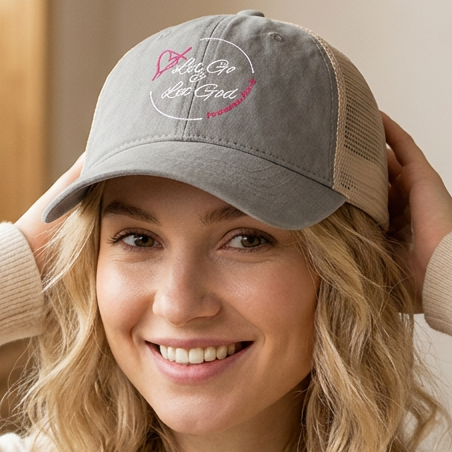 Let Go Let God Hat – Faith Inspired Washed Meshback Baseball Cap