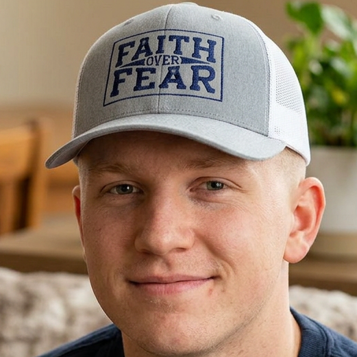 Faith Over Fear Hat – Distressed Embroidered Mesh Trucker Cap