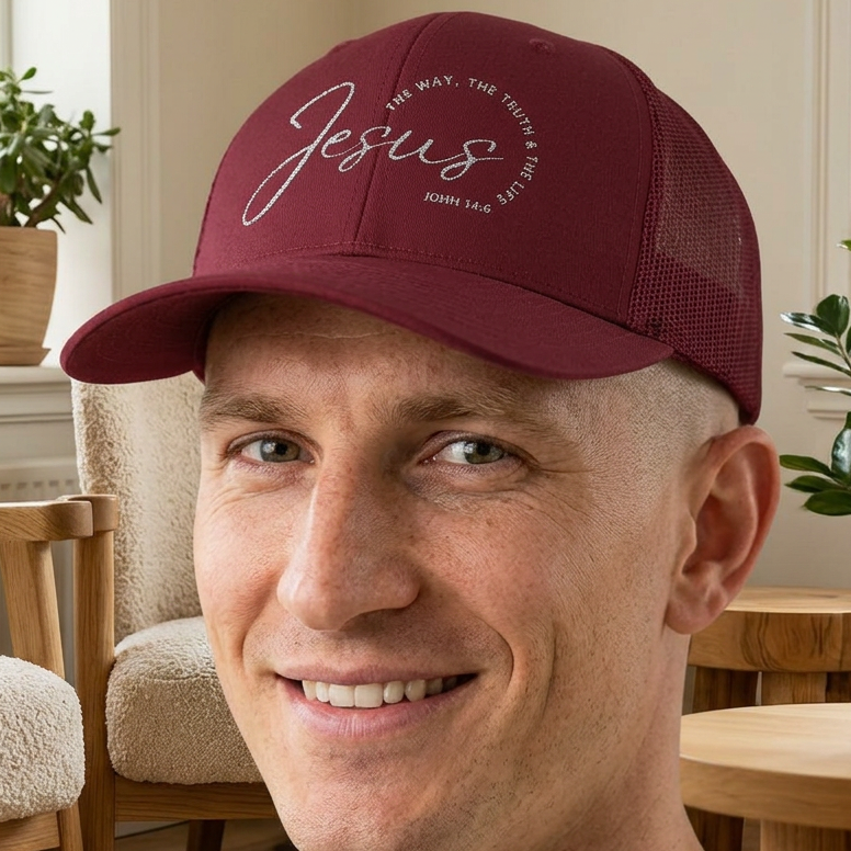 Jesus Trucker Hat – John 14:6 Scripture Breathable Mesh Snapback