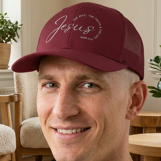 Jesus Trucker Hat – John 14:6 Scripture Breathable Mesh Snapback