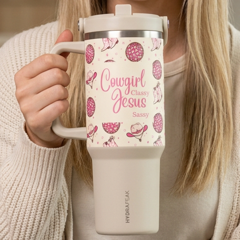 Cowgirl Jesus 32oz Nomad Tumbler — Western Floral Travel Mug
