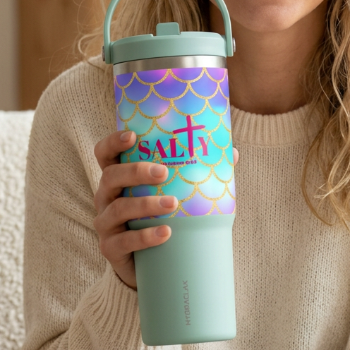 Mermaid Scale 32oz Tumbler — 'Salty' Beach Insulated Travel Cup