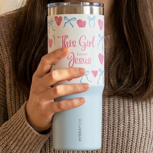Nomad Tumbler — 32oz "This Girl Loves Jesus" Pastel Hearts Travel Tumbler