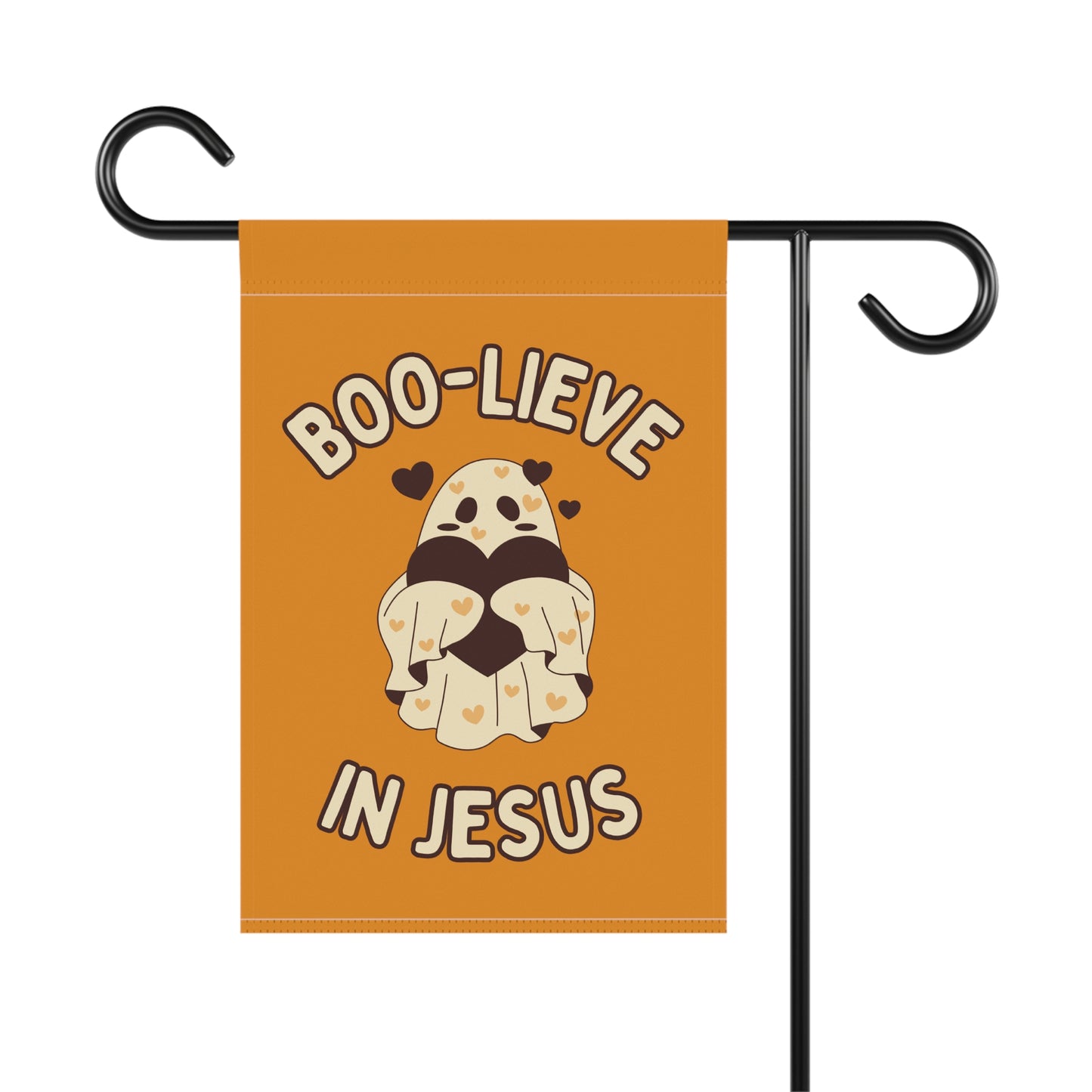 Boo-lieve in Jesus Garden Flag — Cute Ghost Pup Religious Outdoor Banner