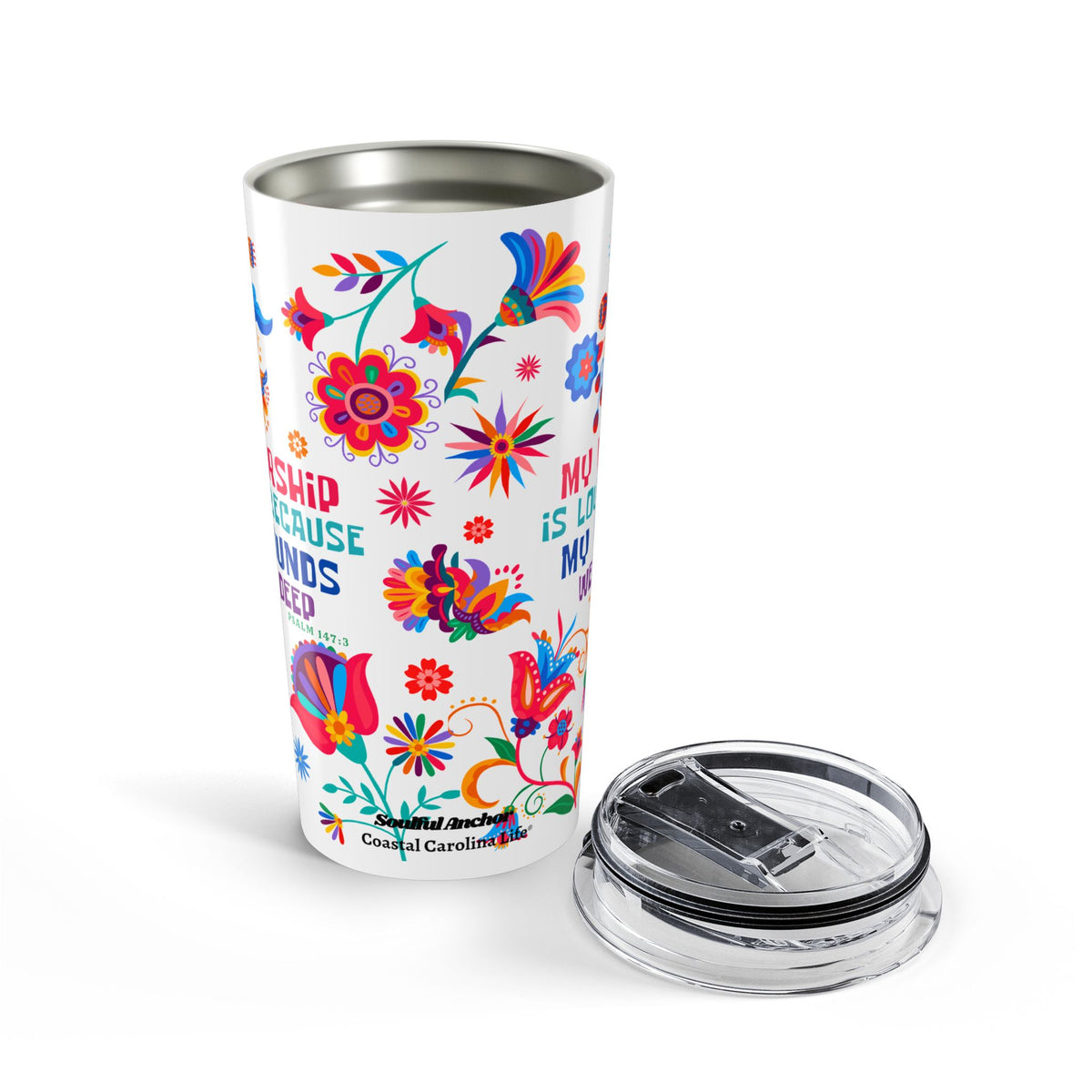 Christian Tumbler – 20oz Insulated Worship & Healing Scripture Psalm 147:3