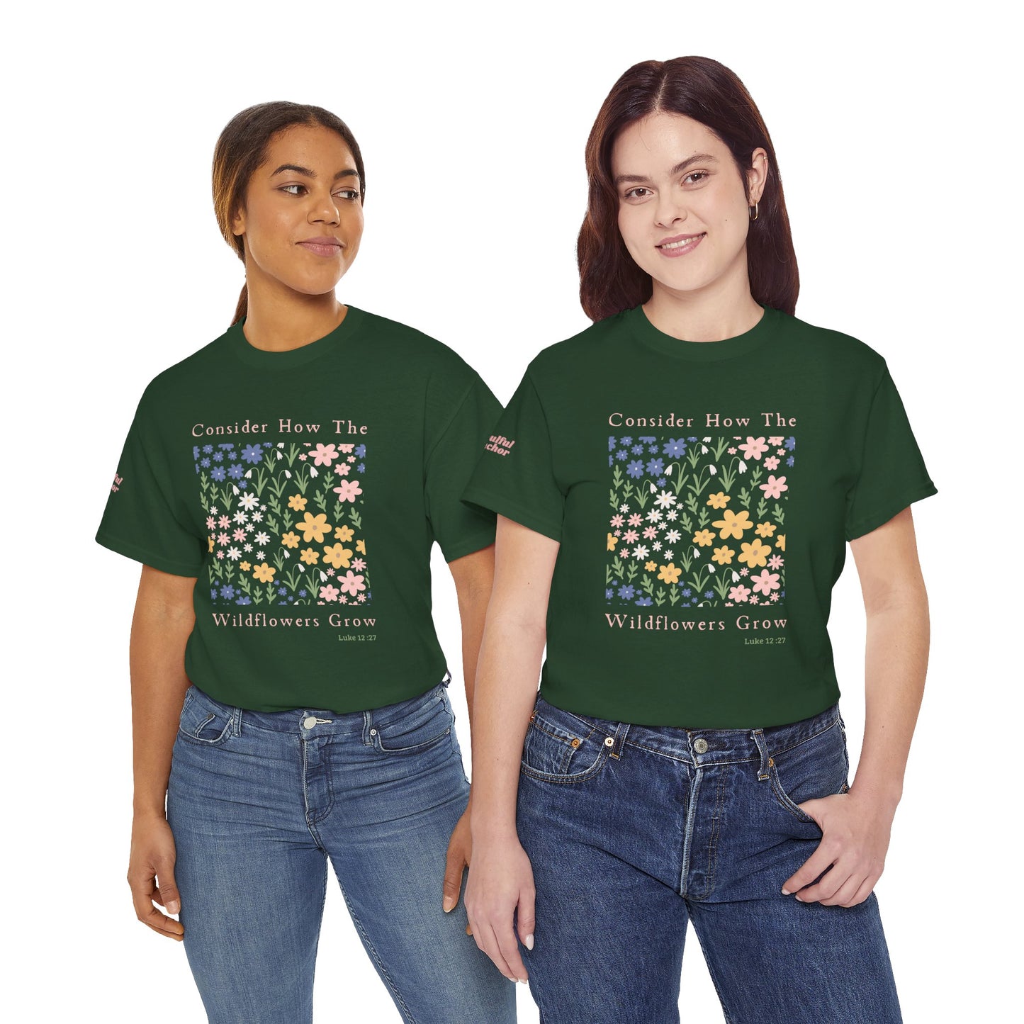 Consider How the Wildflowers Grow T-Shirt (Luke 12:27) Christian Faith Tee
