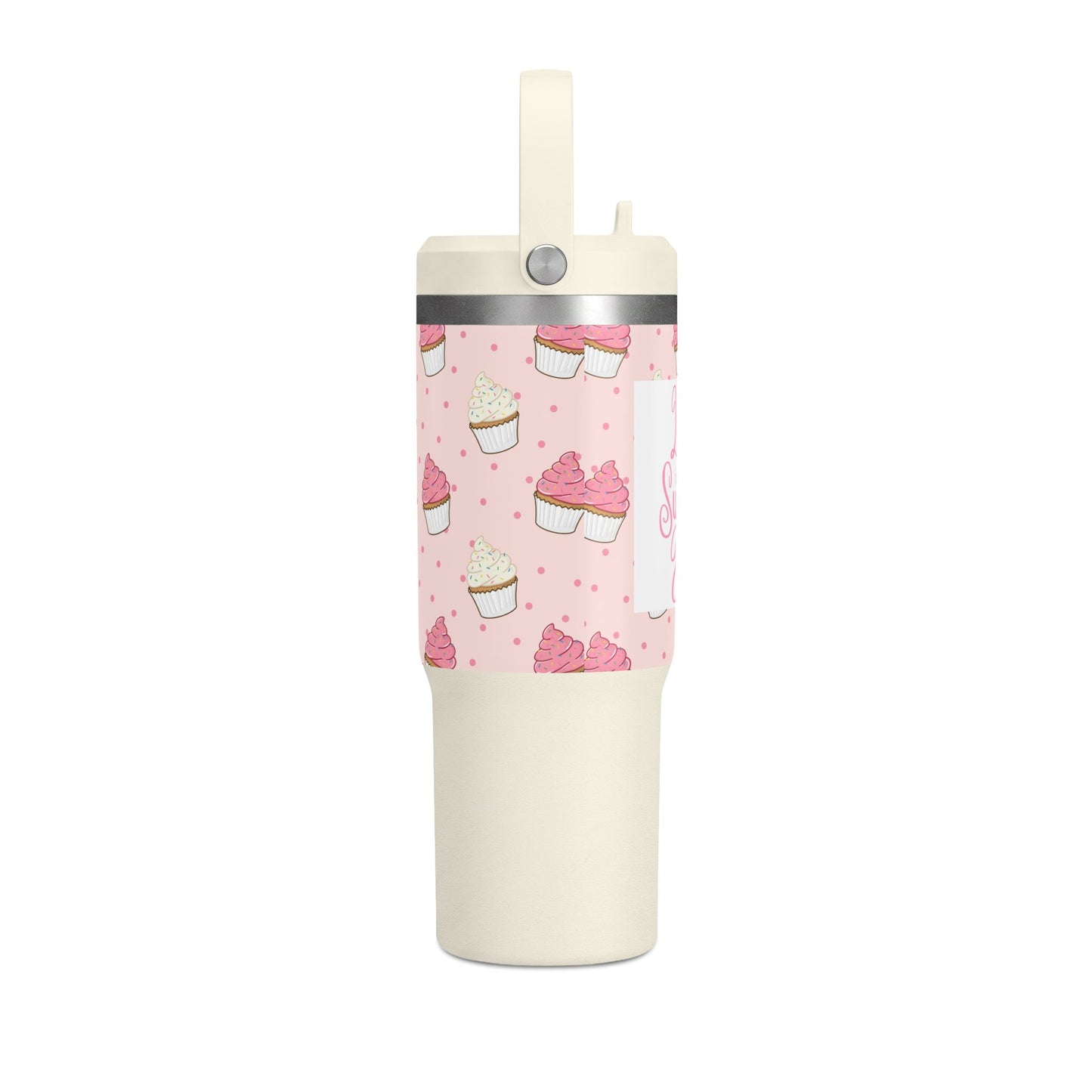 32oz Pink Tumbler — “Life Sweeter with Jesus” Cup with Cupcake Design