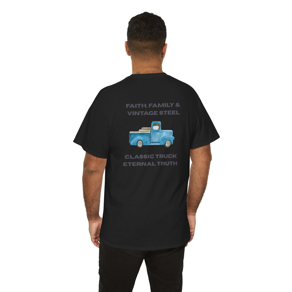 Christian T Shirt – Vintage Truck Faith Family Design Soft Cotton Casual Tee