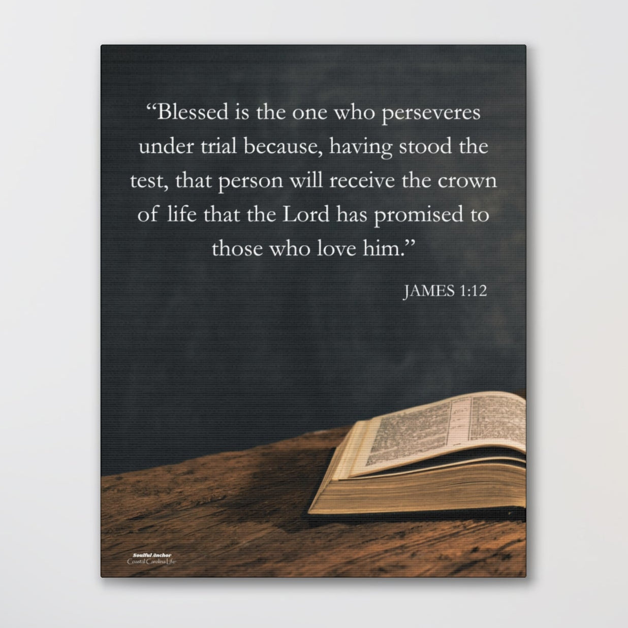 Bible Verse Wall Art – James 1:12 Perseverance Scripture Canvas