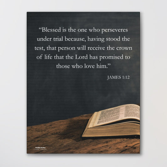 Bible Verse Wall Art – James 1:12 Perseverance Scripture Canvas