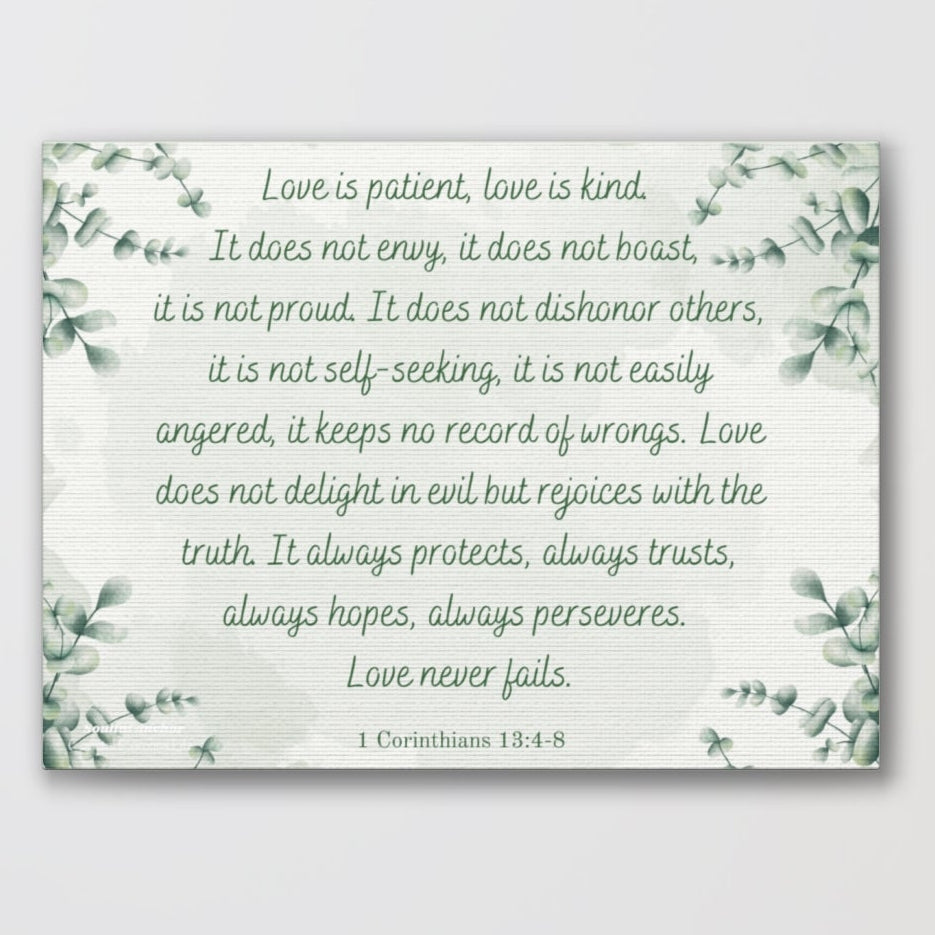 Love Is Patient Wall Art – 1 Corinthians 13:4-8 Scripture Canvas