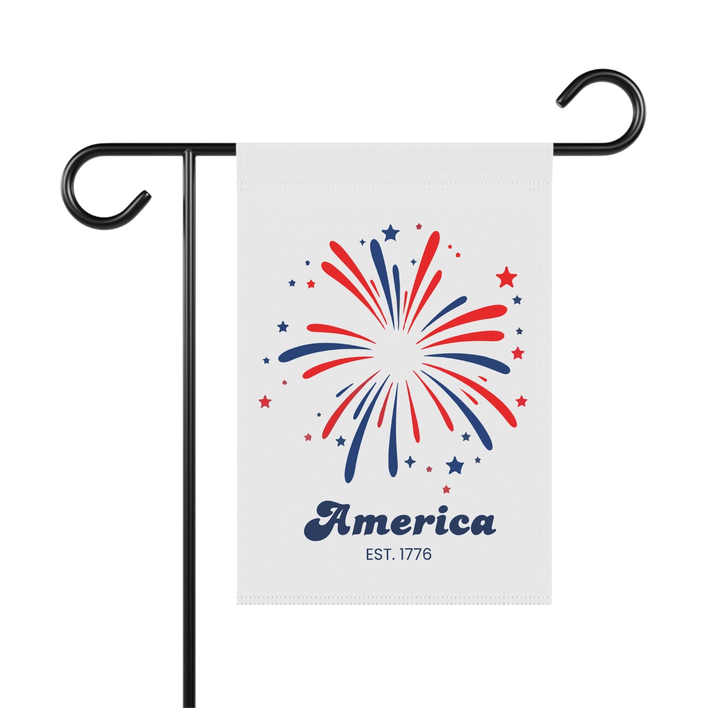 Patriotic Fireworks Garden Flag - "America Est. 1776" House Banner