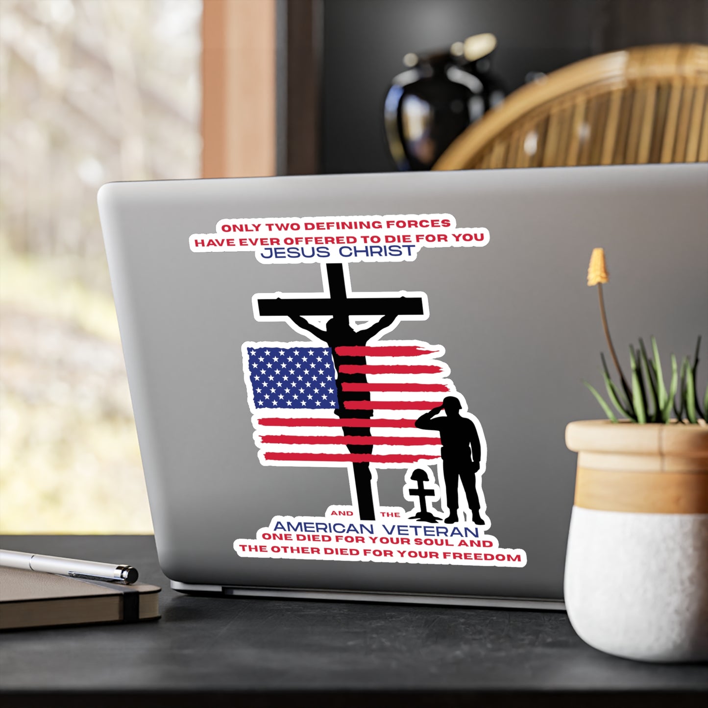 American Veteran & Jesus Christ Vinyl Sticker - Christian and Patriotic Decal