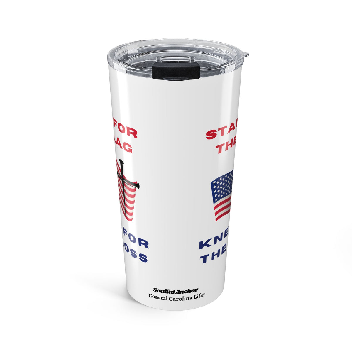 Christian Patriotic Tumbler – 20oz Insulated Cross Flag Faith Design