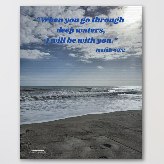 Bible Verse Wall Art – Isaiah 43:2 Beach Canvas with Scripture