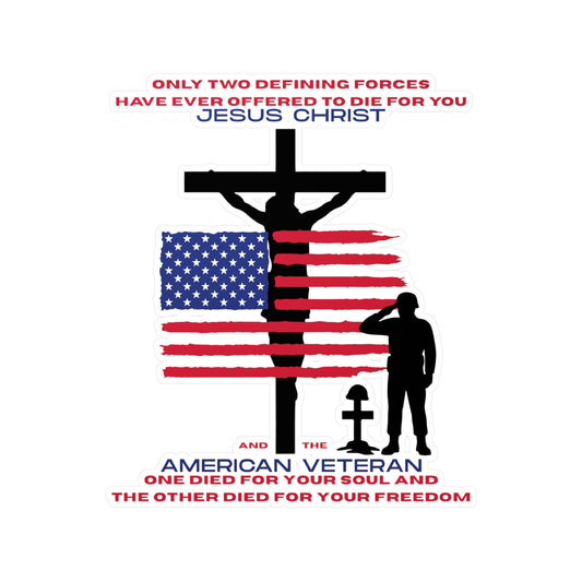 American Veteran & Jesus Christ Vinyl Sticker - Christian and Patriotic Decal
