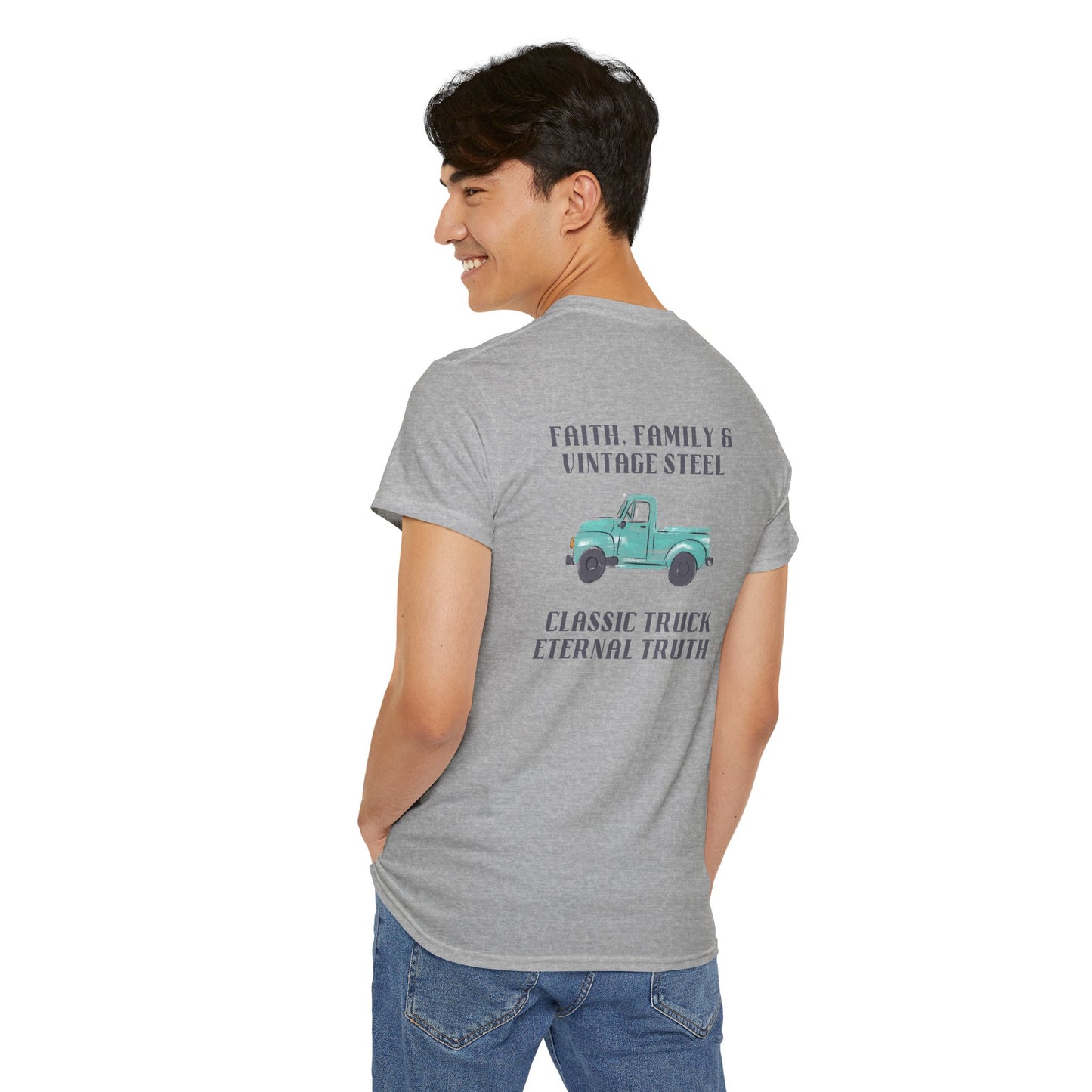 Faith, Family & Vintage Steel T-Shirt - Christian Faith Tee