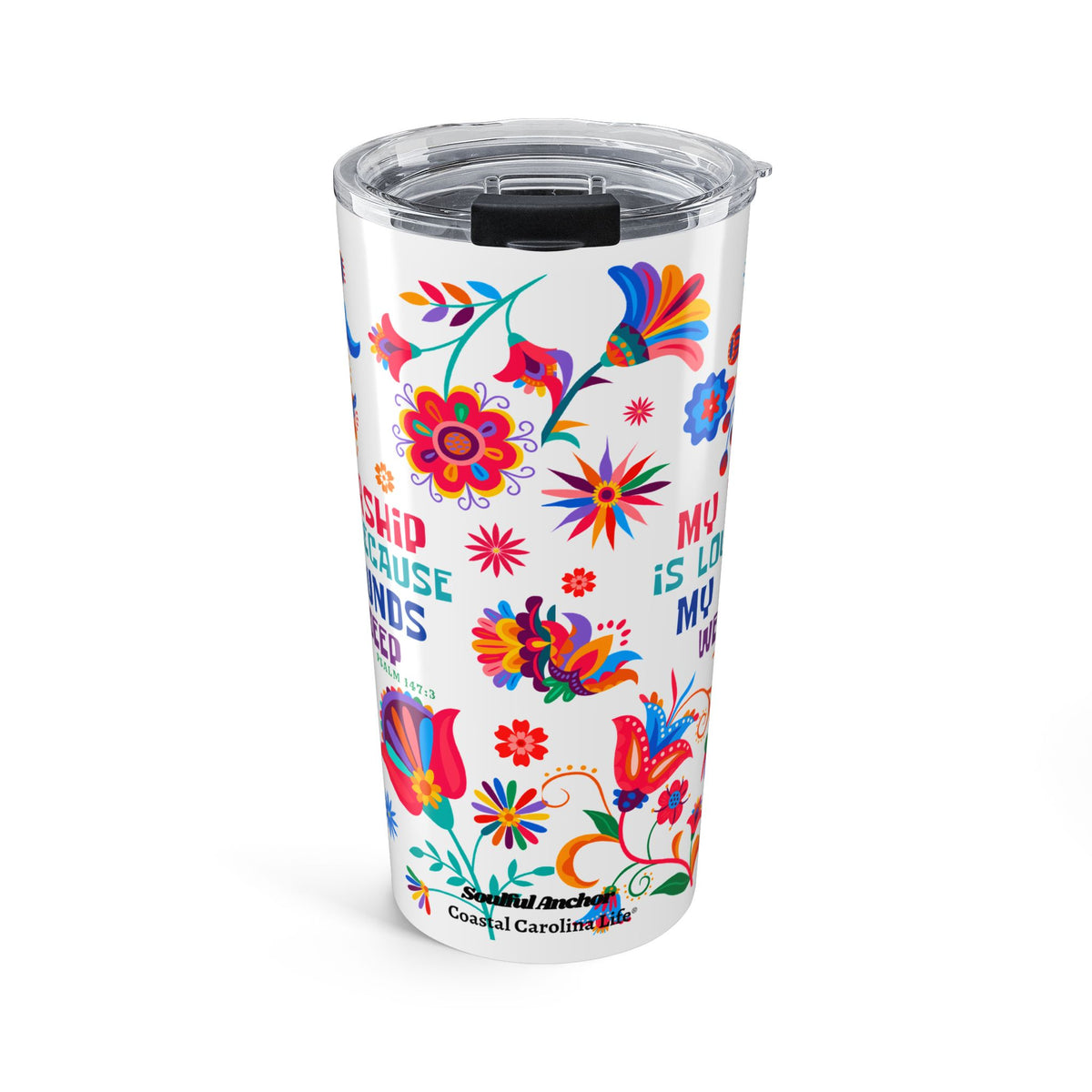 Christian Tumbler – 20oz Insulated Worship & Healing Scripture Psalm 147:3