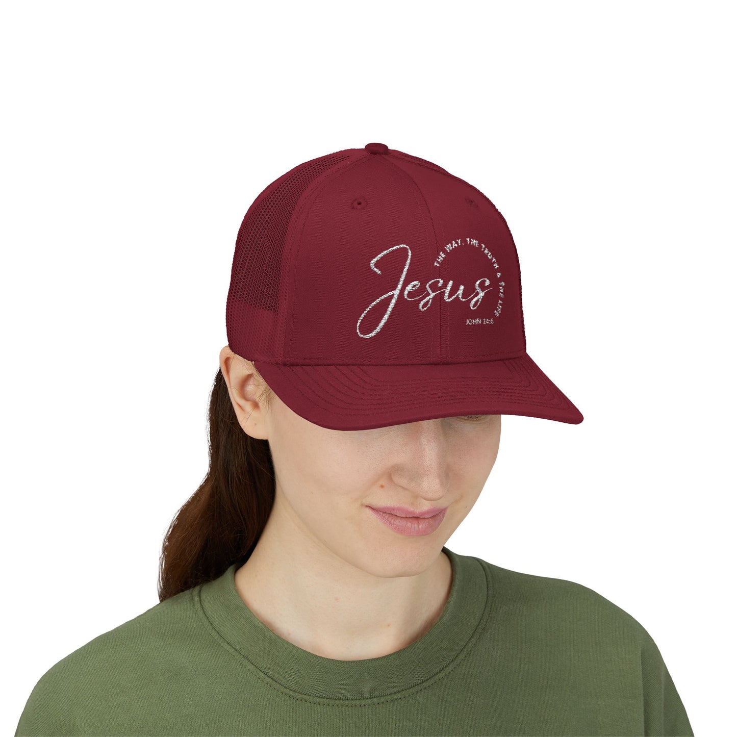 Jesus Trucker Hat – John 14:6 Scripture Breathable Mesh Snapback