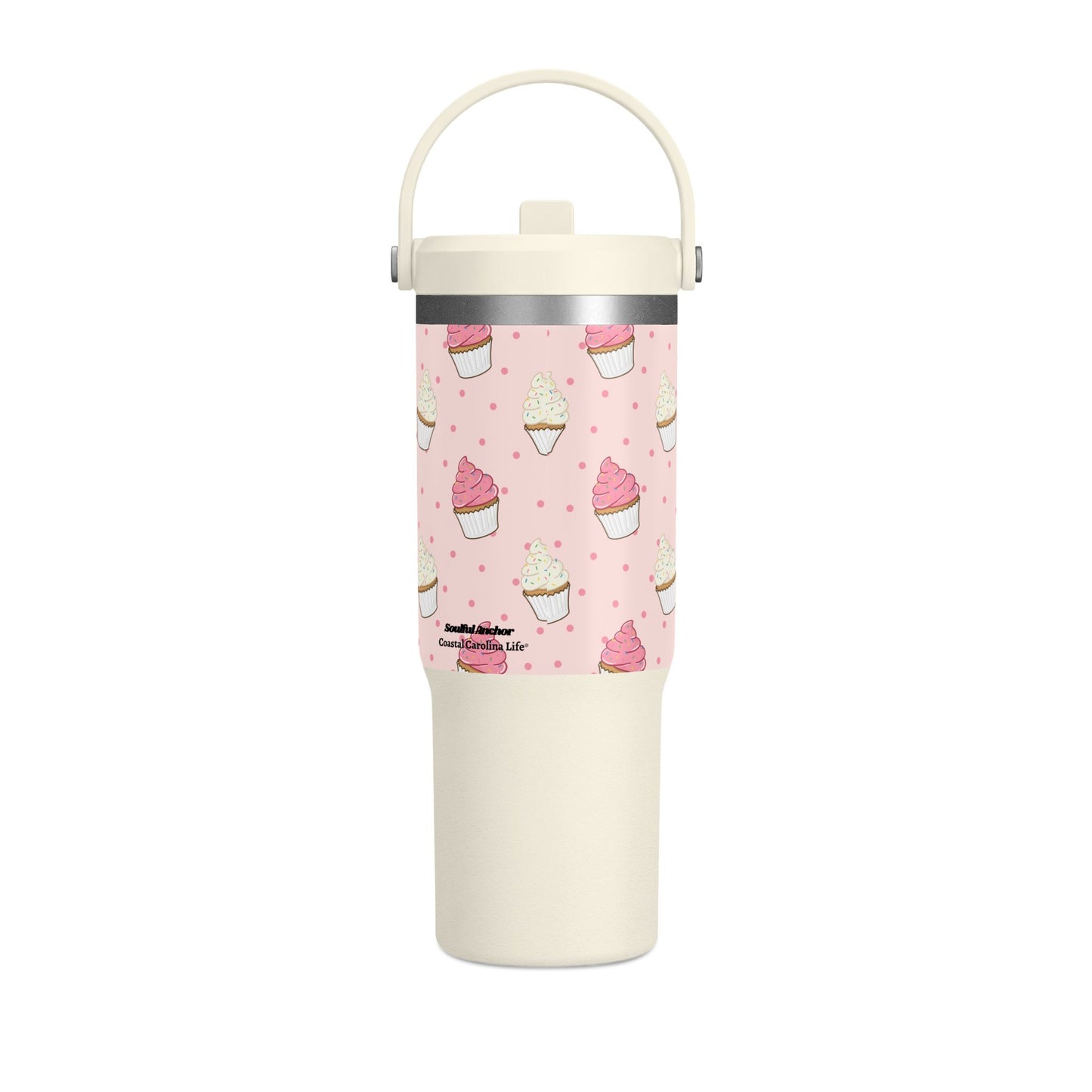 32oz Pink Tumbler — “Life Sweeter with Jesus” Cup with Cupcake Design